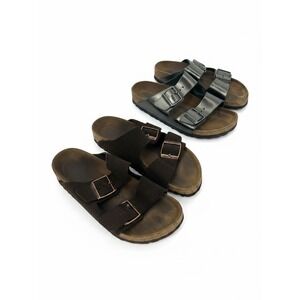 Birkenstock Arizona Sandals Metallic Silver Brown Suede Bundle Size 37